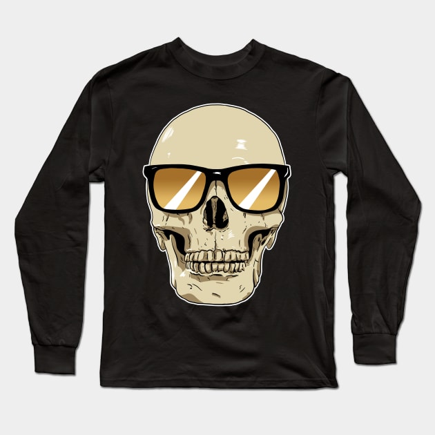 Skull Wearing Sunglasses Orange Lenses Long Sleeve T-Shirt by Black Snow Comics